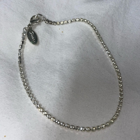 CLAIRES ANKLET Silver tone bright white tiny delicate rhinestone chain 8” - Picture 1 of 2